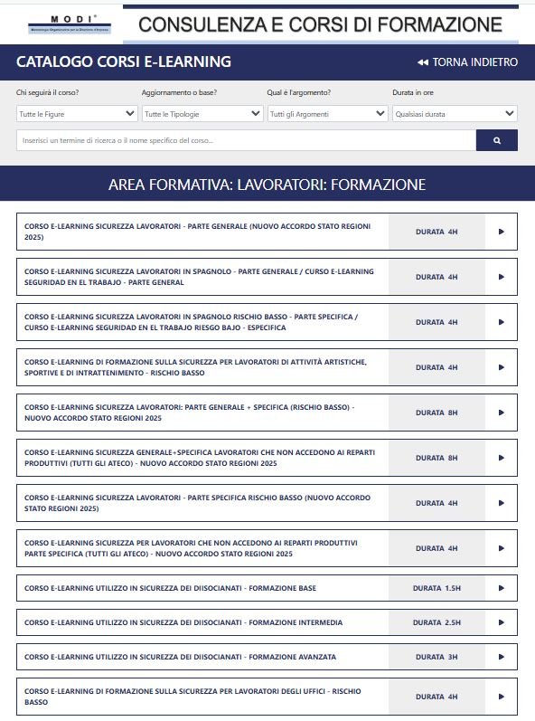 Catalogo MODI SRL – oltre 200 corsi di formazione sicurezza