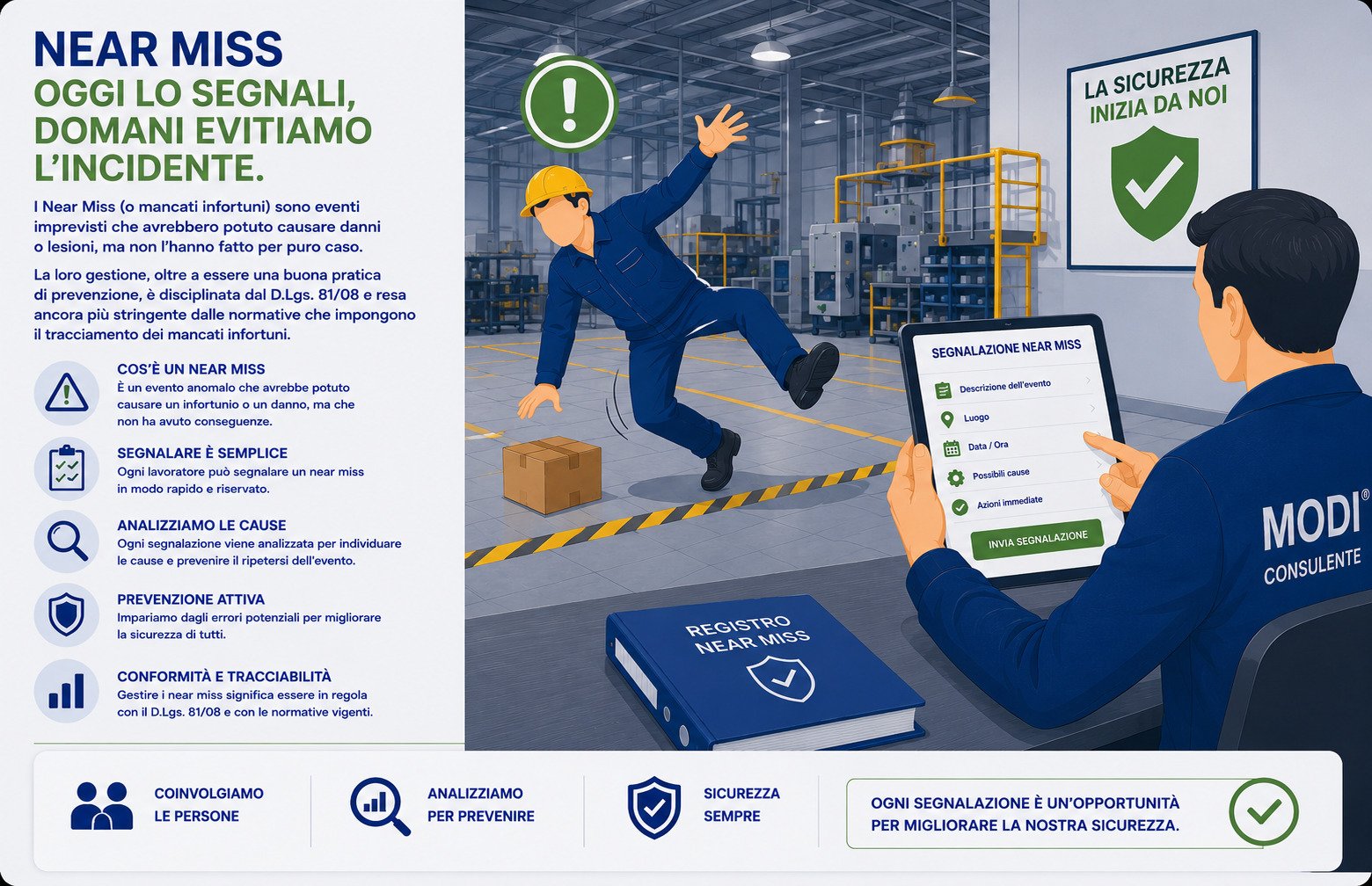 Gestione Near Miss Legge 198/2025 – mancati infortuni consulenza MODI Network