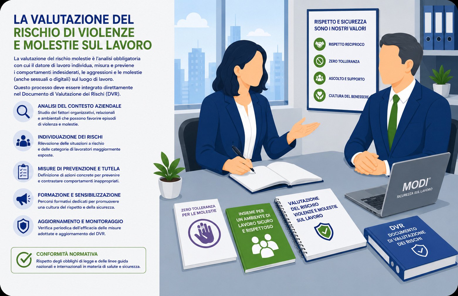 Infografica valutazione rischio violenza e molestie sul lavoro – MODI® Network