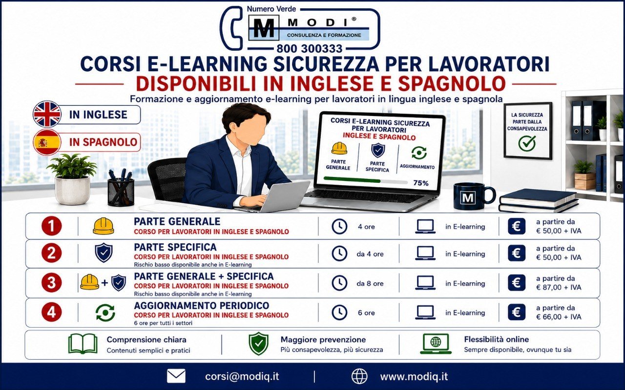 Corsi sicurezza e-learning in inglese e spagnolo MODI SRL